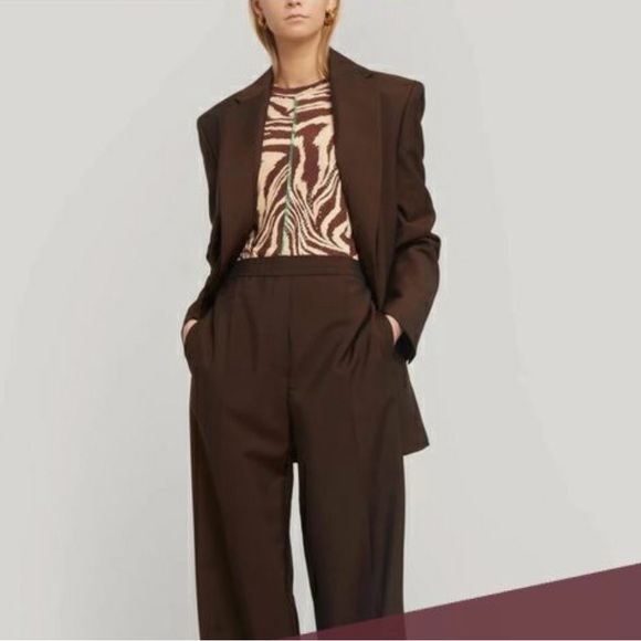 Ganni Brown and Cream Zebra Print Short Sleeve Top - Picture 1 of 9